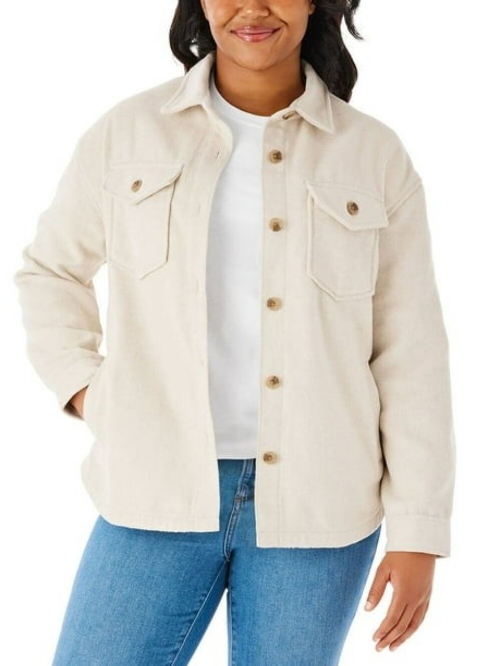 Member's Mark Women's Shacket Jacket NWT Size S Cream Ivory Button Front Relaxed